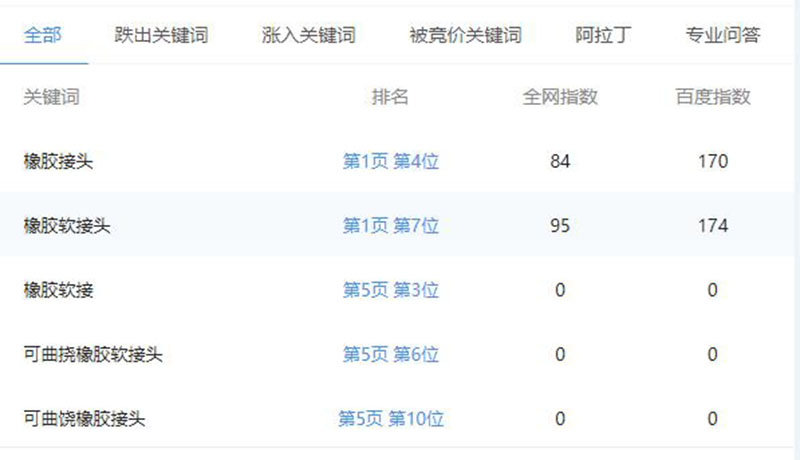 橡胶接头行业关键词排名